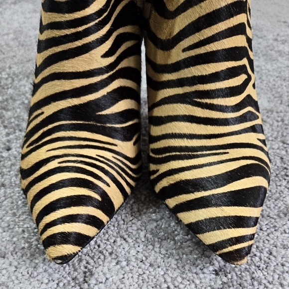 Sam Edelman Fiora Zebra Print Black Tan Genuine Cow Hair Booties Inner Zippers - Picture 4 of 12